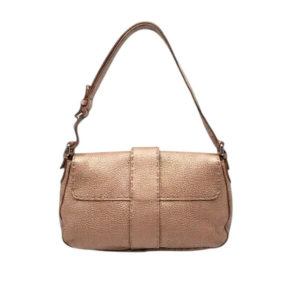 Auth Fendi Selleria Metallic Rose Grained Leather Mamma Baguette Shoulder Bag - Picture 3 of 17